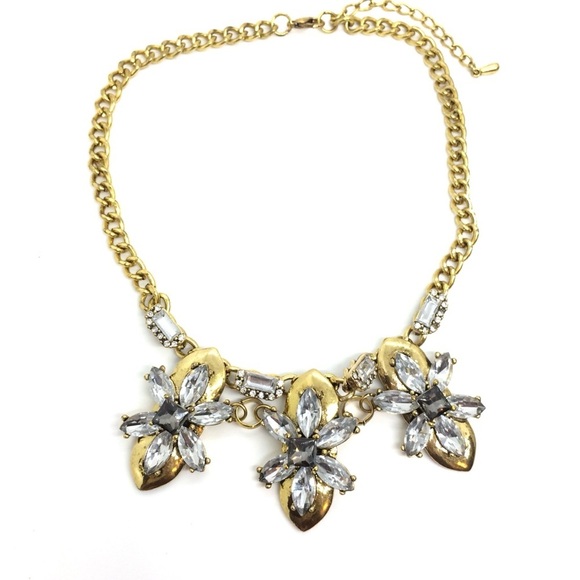 RHINESTONE GOLD TONE CRYSTALS STATEMENT NECKLACE FLOWER FLORAL COLLAR BLING - Picture 7 of 16